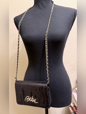 Bebe Black Sequined Crossbody or Clutch Bag